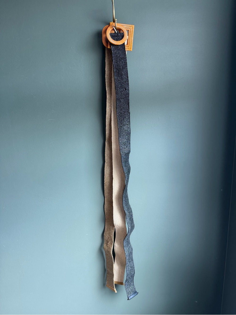 Three Woven Belts in Charcoal and Tan and Beige
